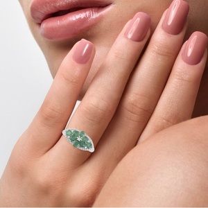 AAA Kagem Zambian intense Green Emerald White Zircon Ring